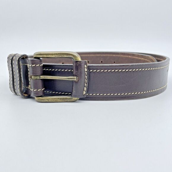 Old Navy Leather Belt Men’s 36 Brown Leather Contrast Cream Stitch Western Norm - Picture 3 of 16